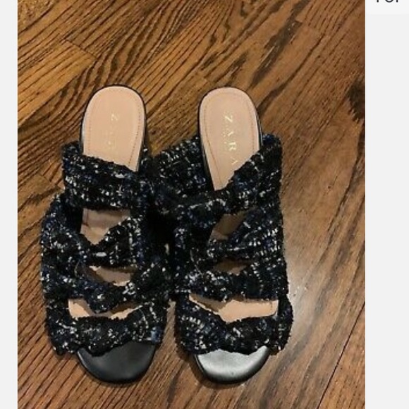 ZARA chunky heel sandal knotted tweed size 40